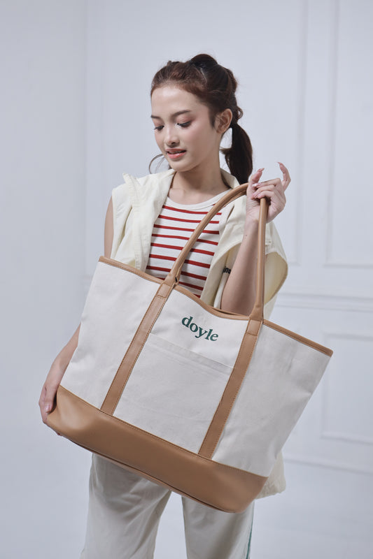Doyle Canvas Tote Bag (Off White/Tan)