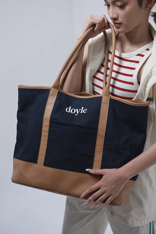 Doyle Canvas Tote Bag (Navy/Tan)